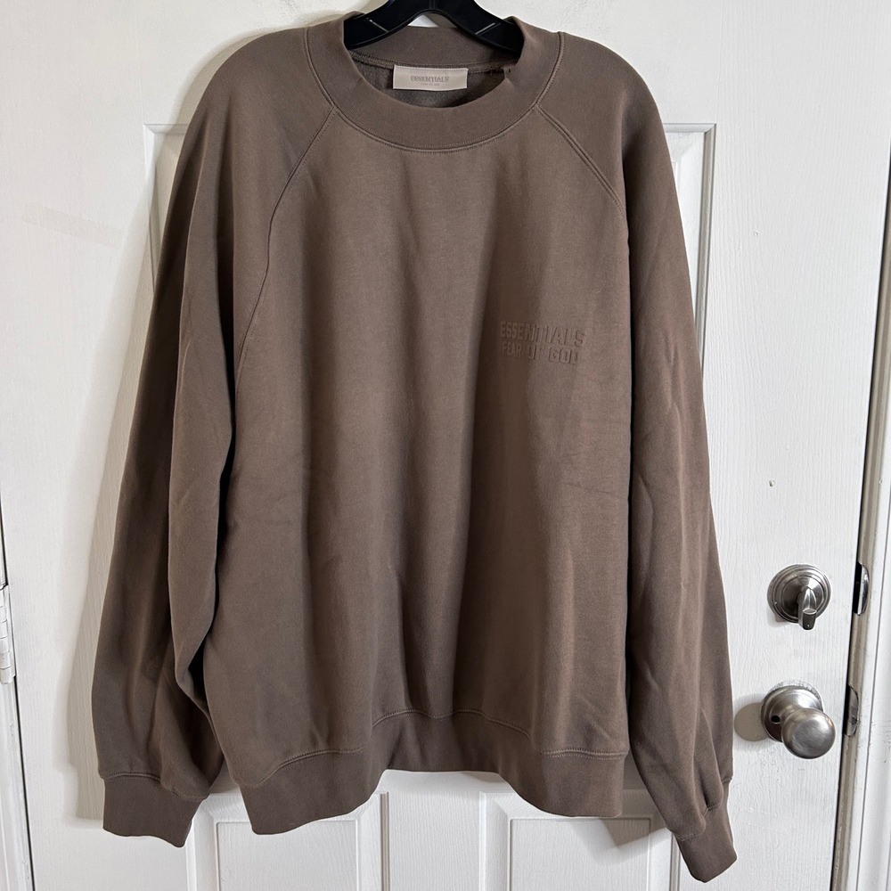 Essentials Fear of God Sweatshirt Mens Large Brown Logo Crewneck Fleece Thick‎